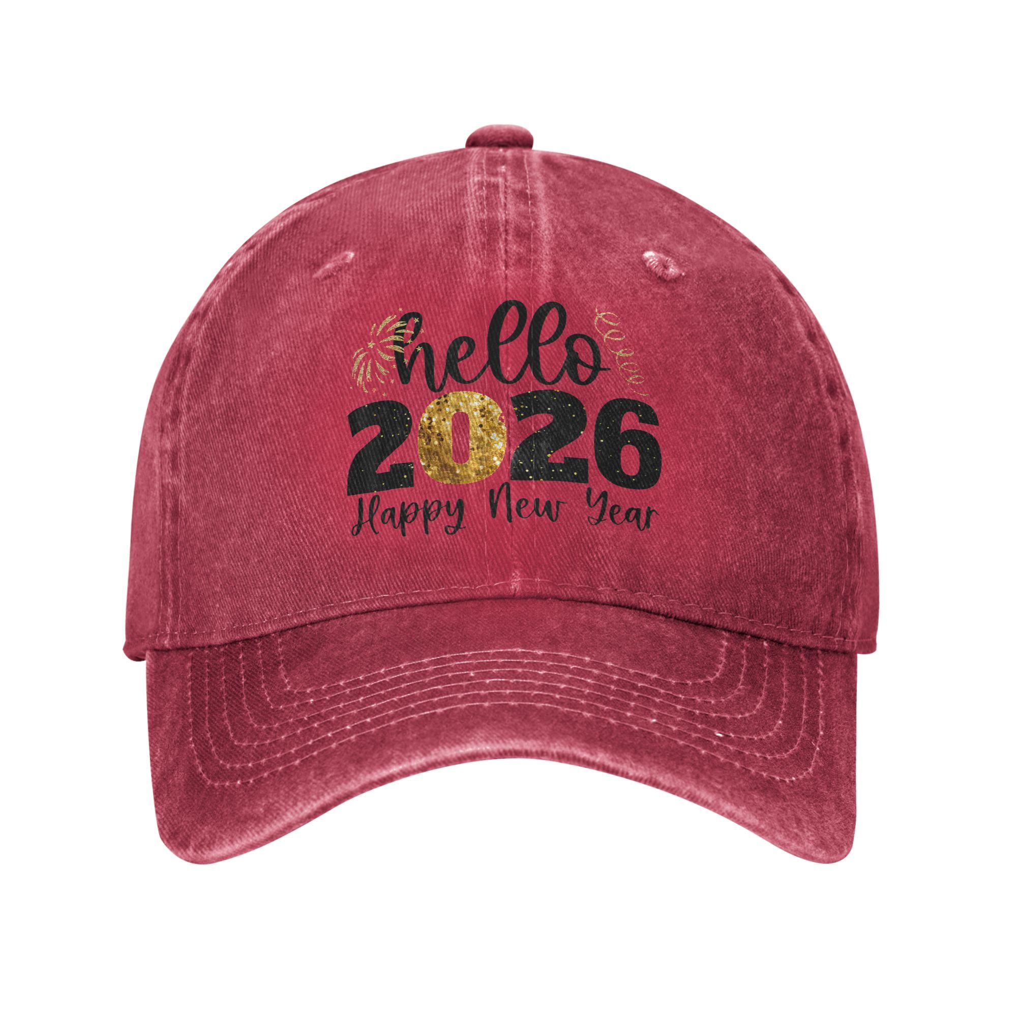 Happy New Year  New Year Party Friends Family Matching Washed Baseball Cap Summer Unisex Adult Hunting Camping Snapback Cap One Size