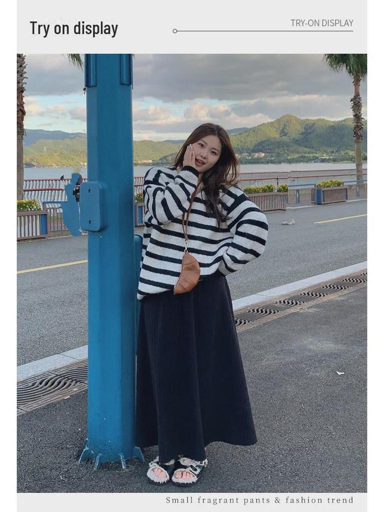 Women's Large Pleated High-Waist Korean Style Long Skirt - Autumn/Winter Slim & Loose Fit