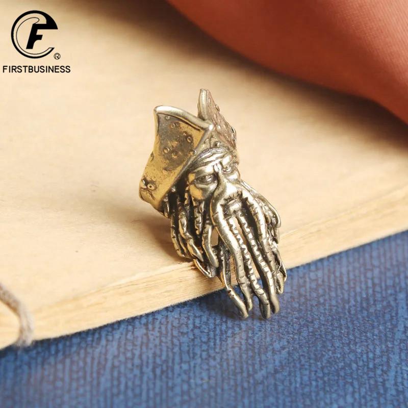 Antique Brass Pirate Figurine Desktop Decor Ornaments Toy Davy Jones Pendant DIY Accessories Gift