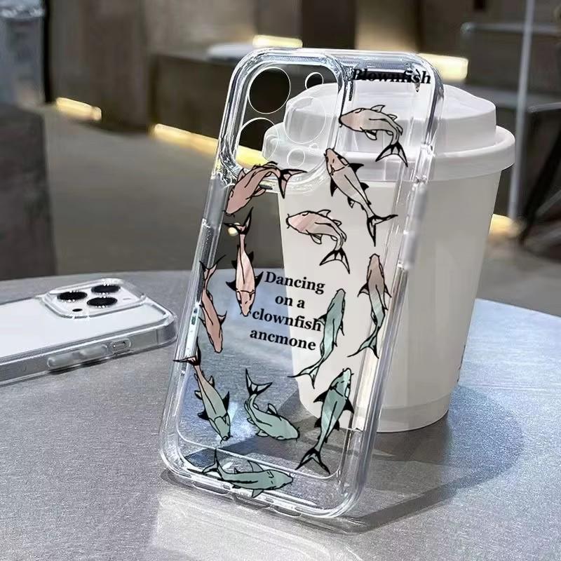 Ocean Animals Shark Dolphin Patter Phone Case For iPhone 17 Pro Max 16 15 Pro 14 13 12 11 XR XS 17Air 16 Plus Clear Bumper Cover