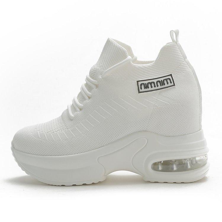 Black casual sneakers women's spring new fat feet wide feet soft sole soft surface comfortable inner height increase women's shoes