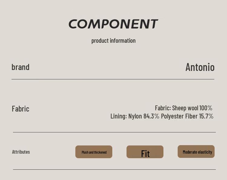 Antonio Men's Plus Velvet 100% Wool Thermal Sweater