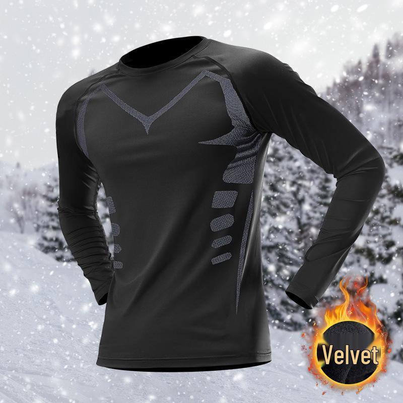 Men's Winter Fleece-Lined Quick-Dry Long Sleeve Base Layer for Running & Fitness