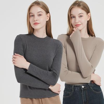 Neue Frühling Sommer Herbst Rundhals Langarm Hohe Qualität Plain T Shirt Frauen Elastische Grundlegende T-shirts Weibliche Casual Tops Dünne t-shirt