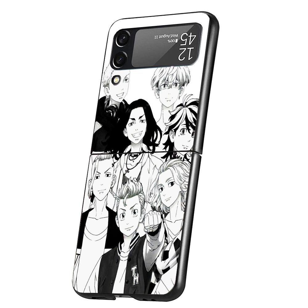 Tokyo Aevengers Black Anime Case Phone Cover for Samsung Galaxy Z Flip 7 6 5 4 3 5G ZFlip7 ZFlip6 ZFlip5 ZFlip4 ZFlip3 Black Fun