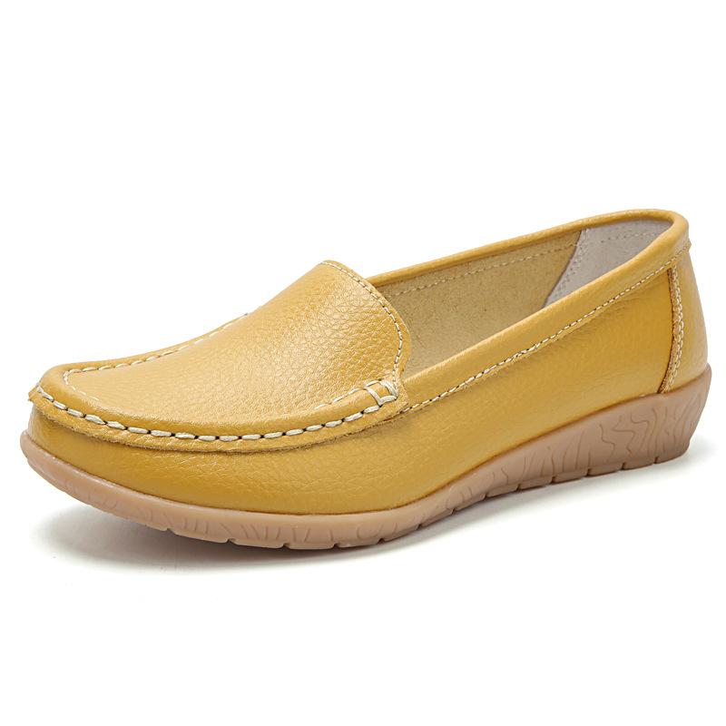 Large Size Women's Shoes Four Season Flat Single Shoes Genuine Leather Beans Shoes Middle-aged and Elderly Soft Sole Mother's Shoes