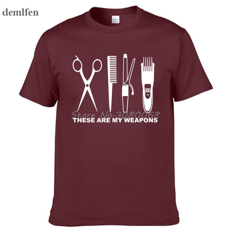 Odzież Letnia Moda Fryzjer T-shirt Męski Krótki Rękaw Bawełna Barber Broń T-shirt Topy