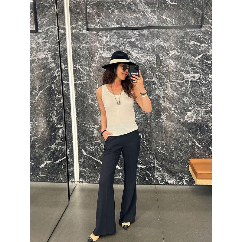 

Blacknini Yin Huafu/Fashionable Bai Match Draping Effect High Waist Trumpet pants High Waist Slimming Casual Suit trousers Black XL