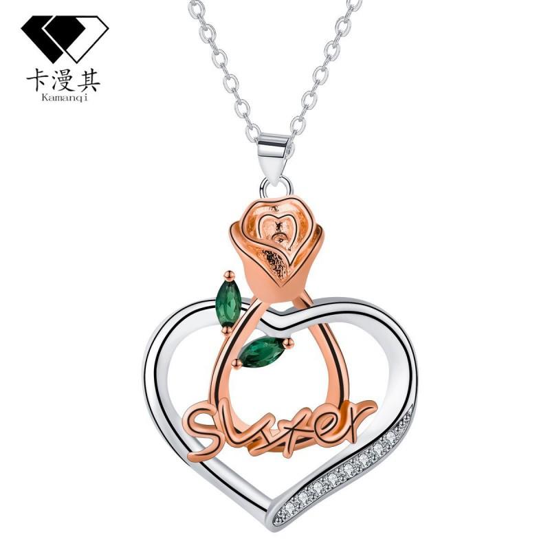 Rose Gold Heart Letter Pendant Necklace Women Sweet Minimalist Choker Chain Jewelry Gold-plated