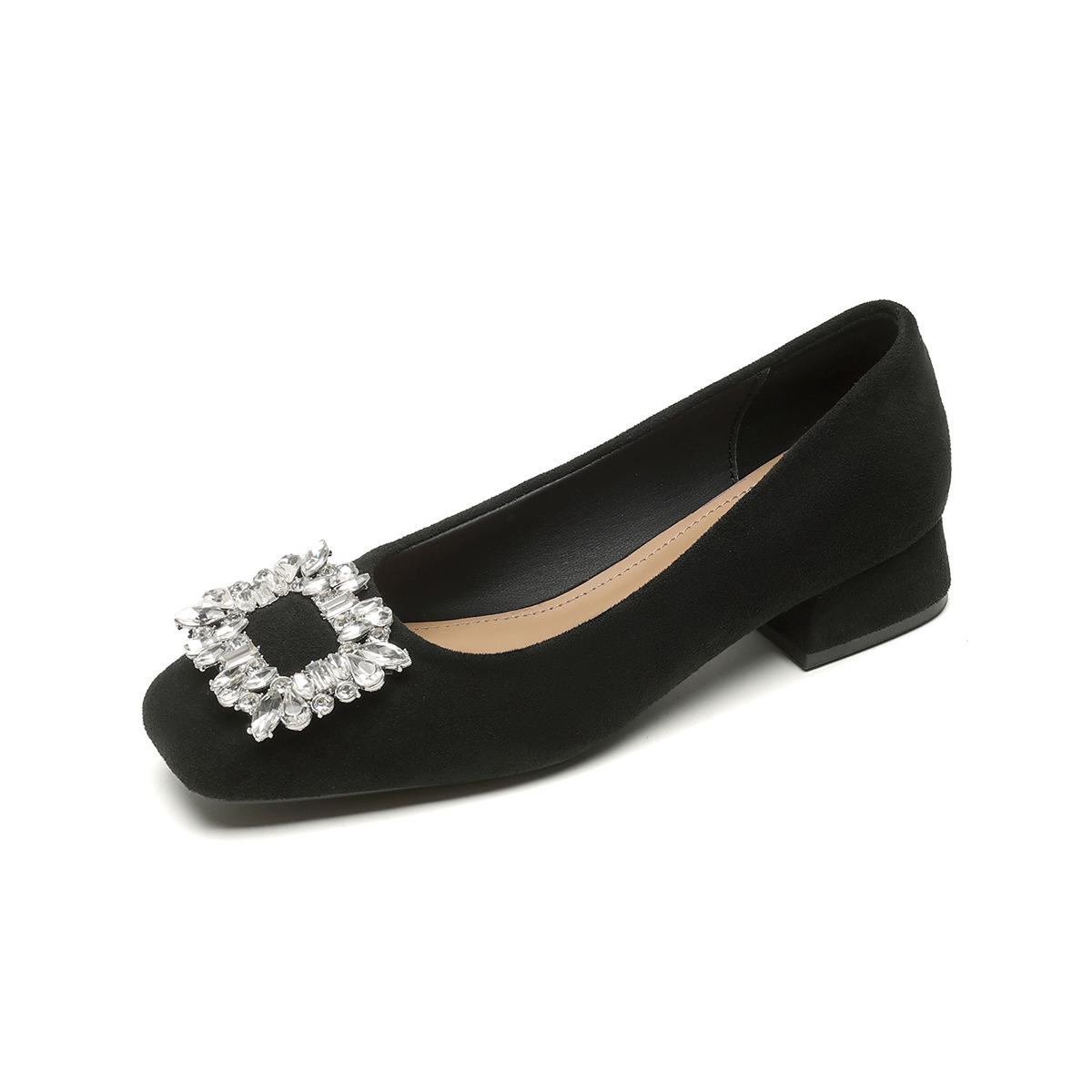 

Женские туфли с квадратным носком на толстом каблуке, черные рабочие туфли со стразами, туфли-лодочки на высоком каблуке 42 чёрный