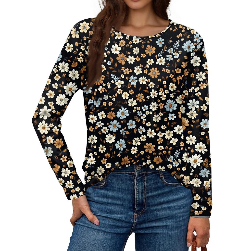 Women's Fashion Casual Long Sleeve  Print Round Neck Top