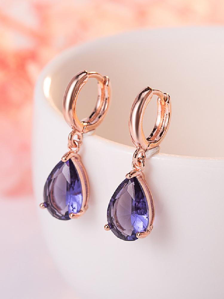 

Fashion Earrings 925 Silver Jewelry with Purple Zircon Gemstone Water Drop Shape Earrings for Women Wedding Party Accessories