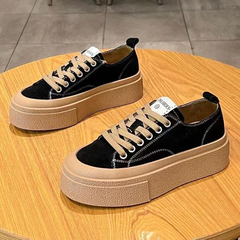 

Новые парусиновые туфли на толстой подошве, универсальные, с круглым носком, на губчатой платформе, увеличивающие рост, повседневные кеды 38 чёрный