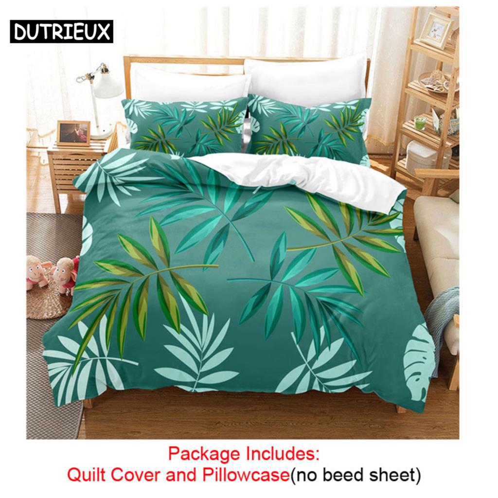 Quilt Duvet Cover Bedding Set Pillowcase Linens Green Plant 3D Queen King Size Double Bed Full Single 220x240 200x200 Bedroom