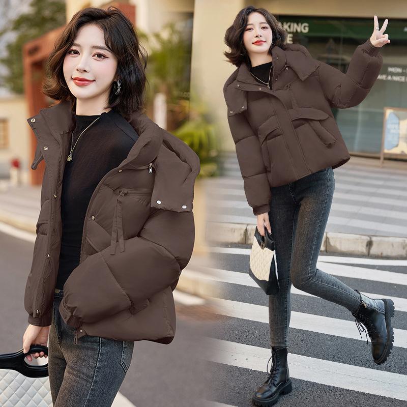 Winter 2025 new hooded cropped down cotton jacket women's thickened fashion casual loose pure jacket