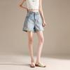 RAIN.CUN Petite Distressed High-Waist Relaxed Fit Denim Shorts