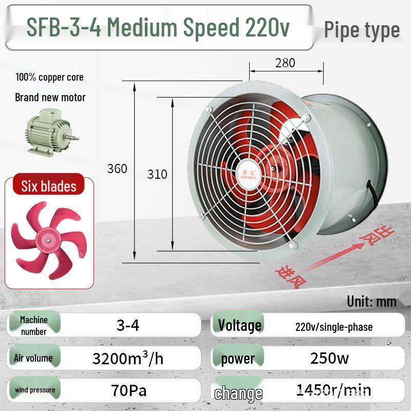Zhejiang Yishen Oil & Moisture-Proof High-Temperature Axial Ventilation Fan for Industrial Kitchens, 220V/380V.