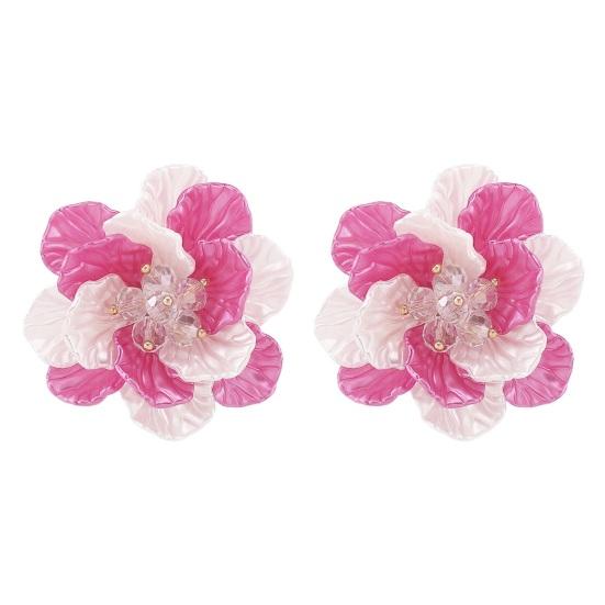 

Camellia Faux Pearl Choker Retro Flower Beaded Necklace Elegant Camellia Necklace Earrings for Wedding Party Dating Holiday 2 рожевий червоний колір