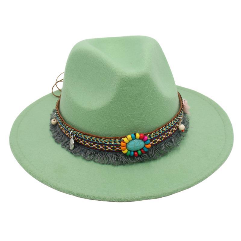 Ethnic Style Top Hat, Gem Decorated Jazz Hat, Men'S And Women'S Felt Hats, Mongolian Plush Hats, Fedora Hats Are Trendy