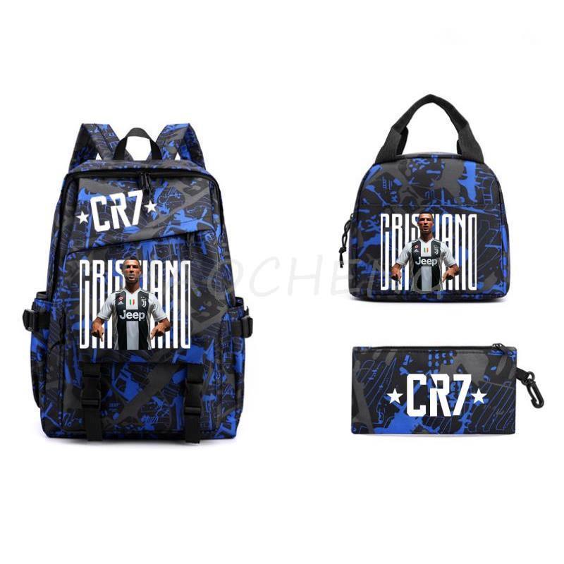 Zaino Scolastico a Tre Pezzi con Stampa di Stella del Calcio Sportiva per Studenti delle Scuole Primarie e Secondarie, Unisex
