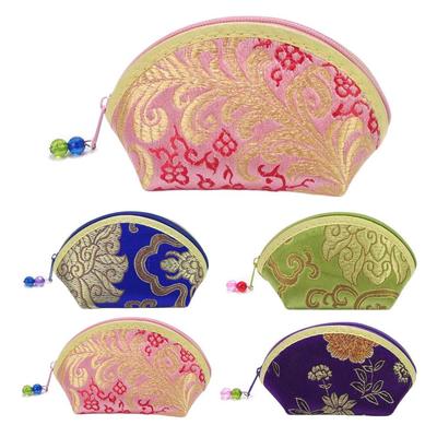 Exquisite Silk Fabric Chinese Style Purse Zipper Coin Bag Storage Bag Jewelry Storage Bag  for Women Candy Bag