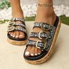 Fashion Women's Slippers 2025 Brand Plus Size Fashionable Sequin Flat Shoes New Belt Buckle Exposed Toe Outdoor Casual Women's Slippers