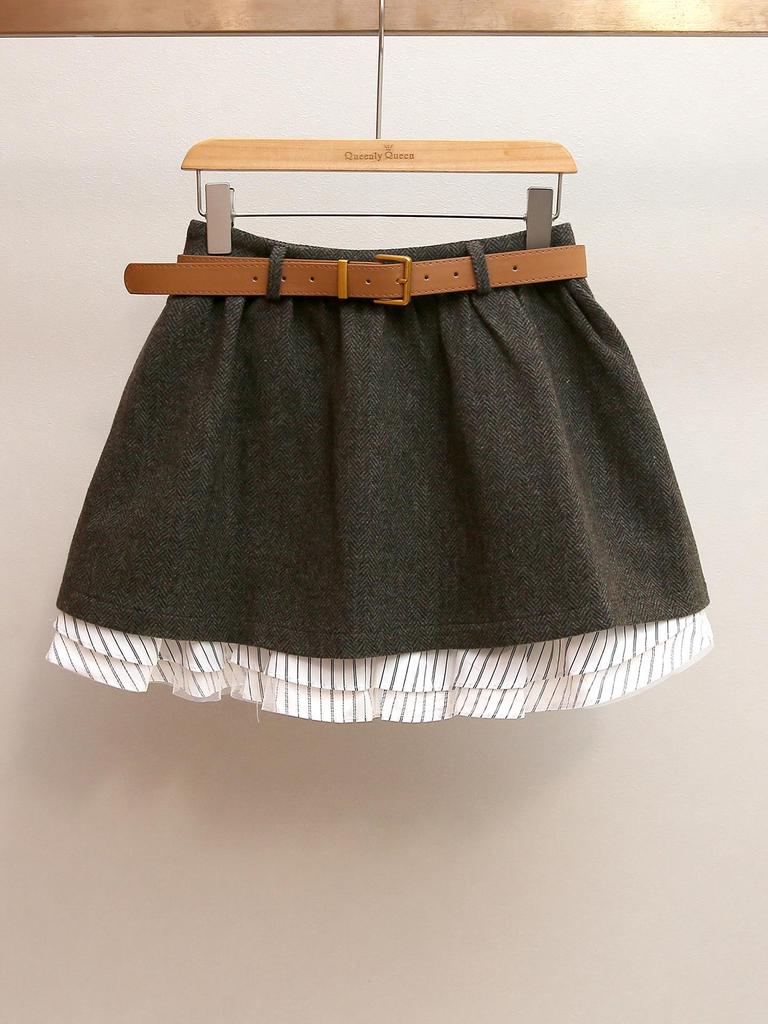 Autumn/Winter French Retro A-Line High-Waist Patchwork Skirt