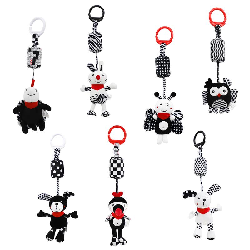 Baby Sensory Hanging Rattles Toy Black White Animals Stroller Infant Bed Wind Chimes 0-12 Months Infant Rattle Educational Toy