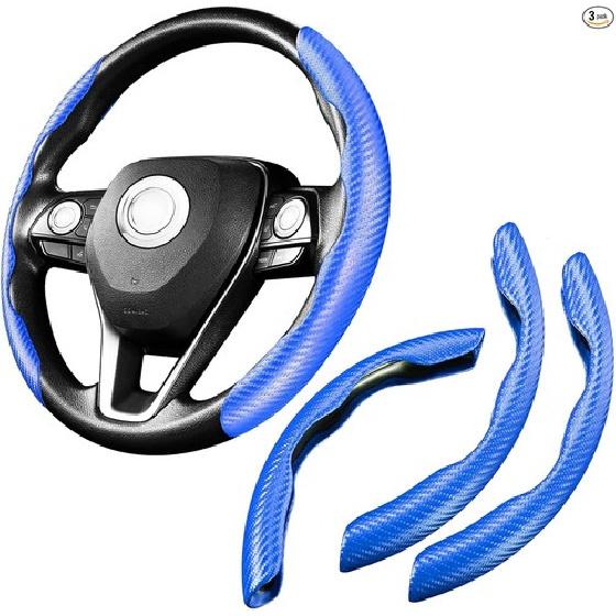 

3 Pack Anti-Skid Segmented Carbon Fiber Car Steering Wheel Cover Protector Blue