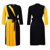 Large Size Women Fashion Patchwork Long Sleeves Dress Ladies Elegant One Piece Bandage Pleated Dress