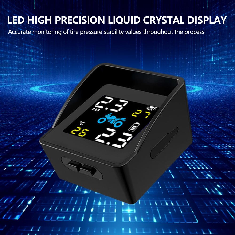 Tire Pressure Sensors Solar Charging LCD Motorcycle TPMS Tire Pressure Monitoring System Waterproof with 2 External Sensors