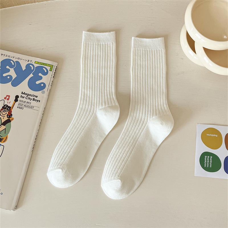 

Women s 100% Cotton Mid-Calf Socks, Double Needle, All-Season, Solid & Striped, Slimming Pile-Up Design, Trendy Style. One Size Ankle Socks