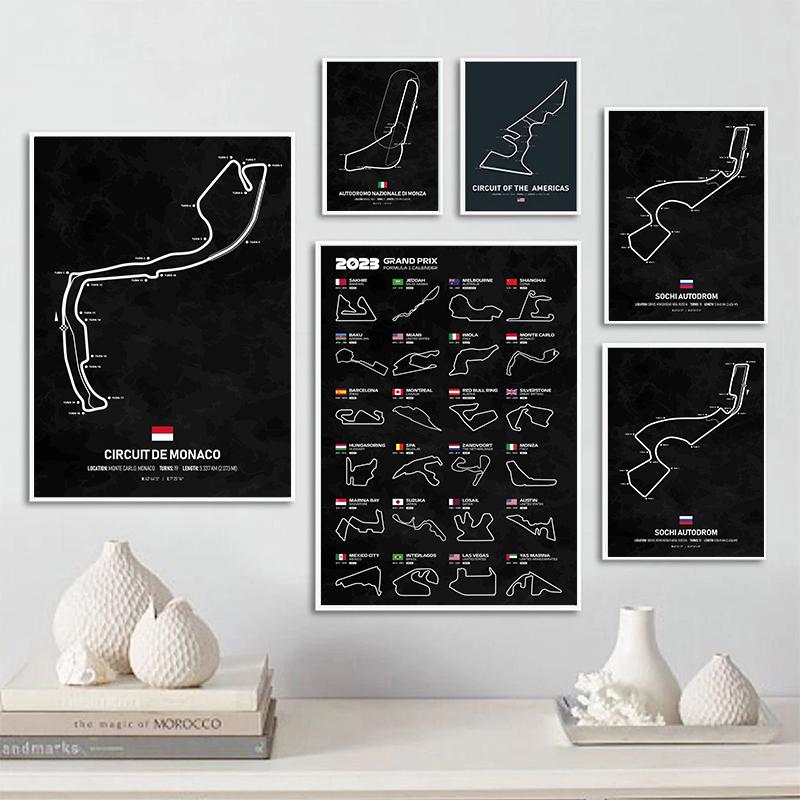 Tekstura toru wyścigowego F1 kalendarz sezonu 2023 plakaty ścienne drukowany obraz obraz na płótnie malarstwo do salonu Home Decor