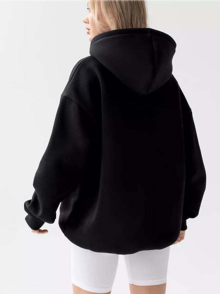 Women's Solid Long Sleeve Pocket Hoodie Sweatshirt Casual Loose Sportswear