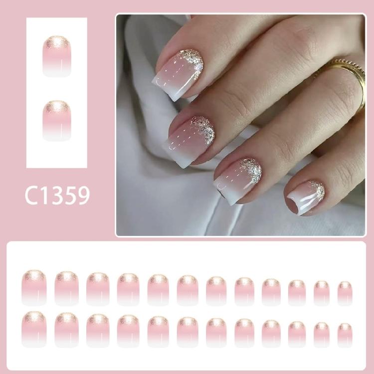 24Pieces French Styles False Nail Glitters White Tip Press On Nail Salon Quality At Home For Wedding Party Daily Use