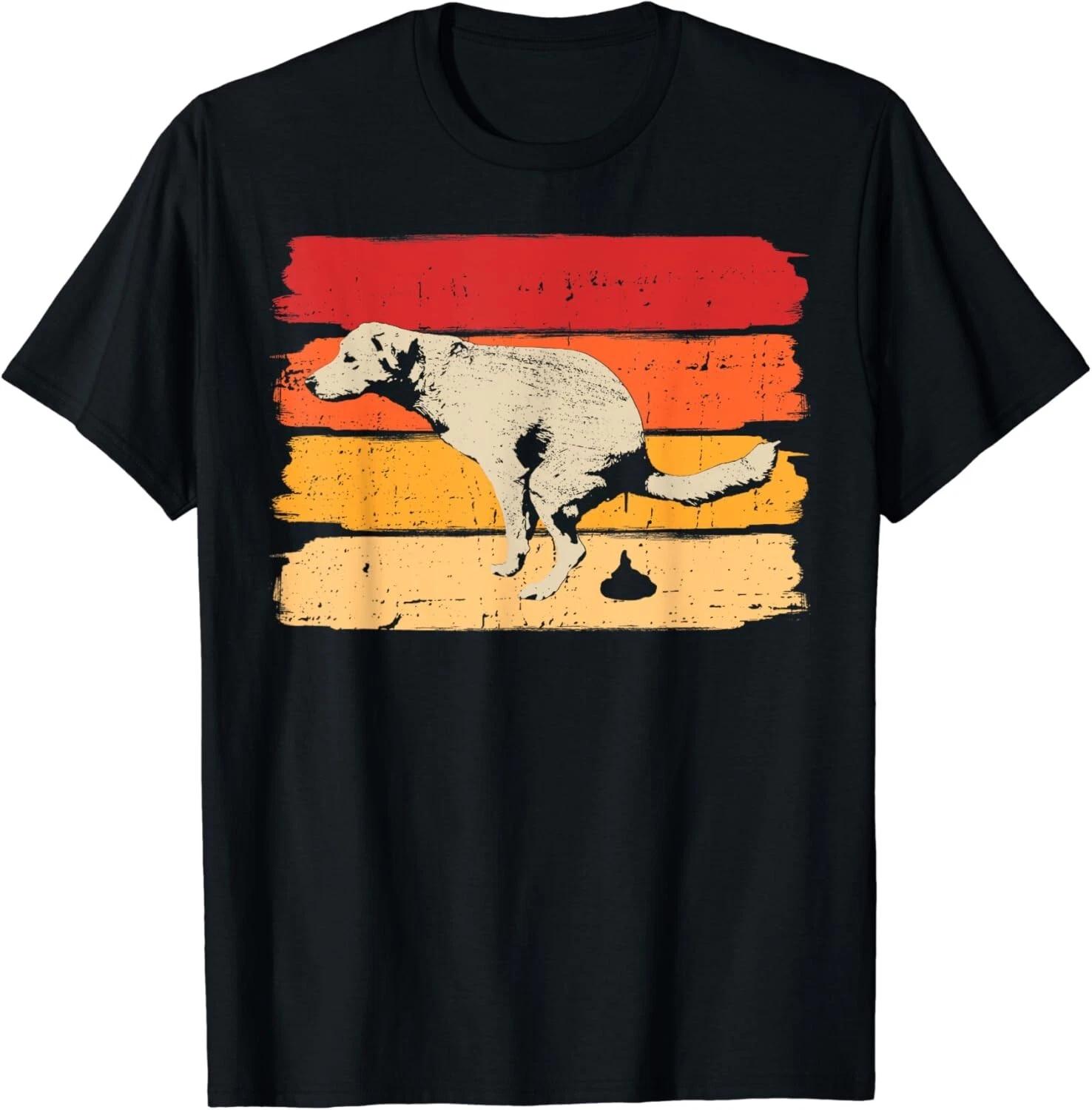 Retro Labrador Sunset Dog Pooping for Canine Owner Gift Unisex T-Shirt M