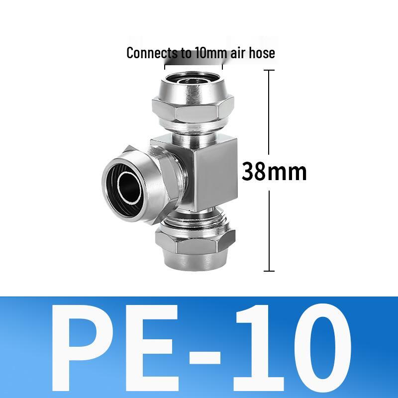 Trachea Quick-Connect T-Nozzle Adapter for Air Pumps and Compressors, with PE Pneumatic Lock Nut, Reducer, and PEG4 6/8mm Compatibility.