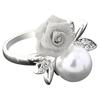 Women's Fashion Rose Faux Pearl Clear Crystal 9K Gold Plated Ring Party Jewelry