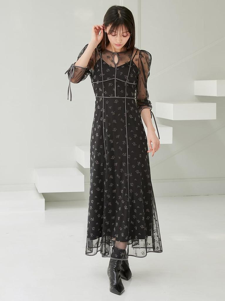 Sustainable Flocked Print Dress SWFO245031 BLK [Snidel] Women's