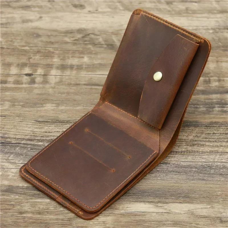 Portofel din piele ceruită pentru bărbați cu blocare RFID Portofel bărbătesc Vintage din piele naturală de vacă Portofel scurt pentru bancnote și monede bărbătesc Portofel scurt