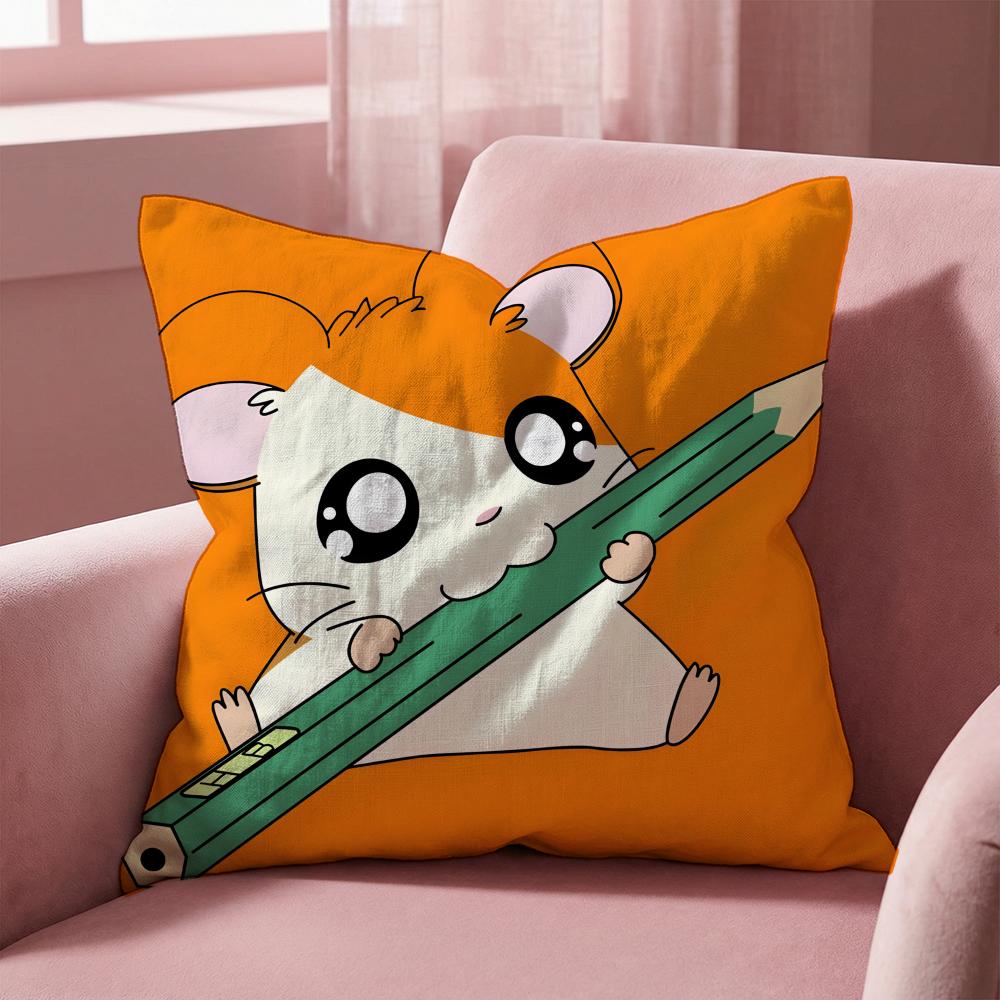 Cute H-Hamtaro Cushion Cover Multi-Scene Pillow Cover for Home & Car - Reversible, Soft & Durable for Daily Use