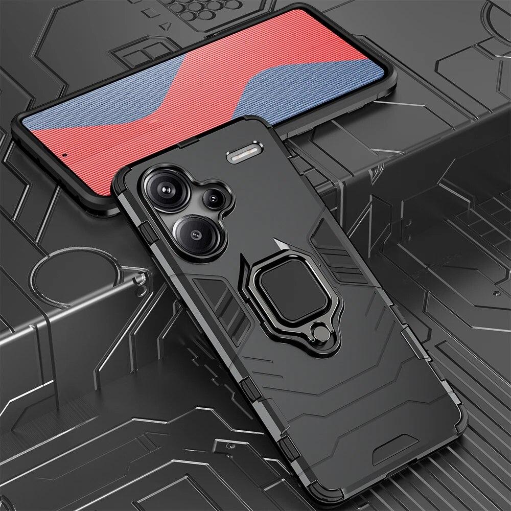 KEYSION Stoßfeste Rüstungshülle für Redmi Note 13 Pro 4G 13 Pro+ 5G Silikon + PC-Ring-Metallständer-Telefonabdeckung für Xiaomi POCO M6 Pro