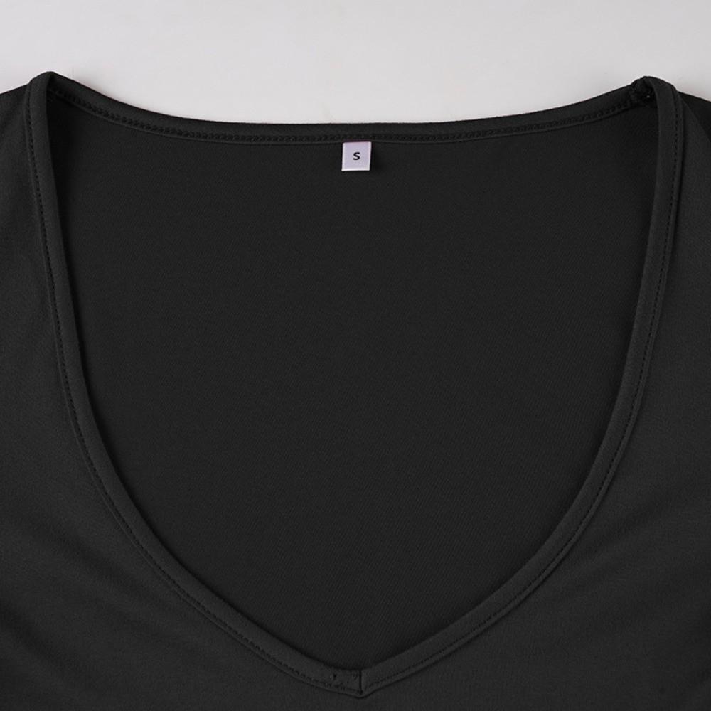 V Neck Slim Crop Tops Sweet Skinny Bodysuit Chic Bottoming Top  Streetwear