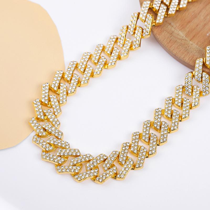 Hip Hop Full Diamond Cuban Chain Necklace Personality Street Dance Locomotive Men'S Cool Accessories Width 20Mm