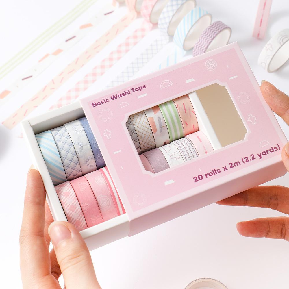 20 Rolls Macaron Washi Tape Set Rainbow Masking Tape Set 10mm(0.4 Inch) Wide Colorful Decorative Tape For DIY Art Craft A7855