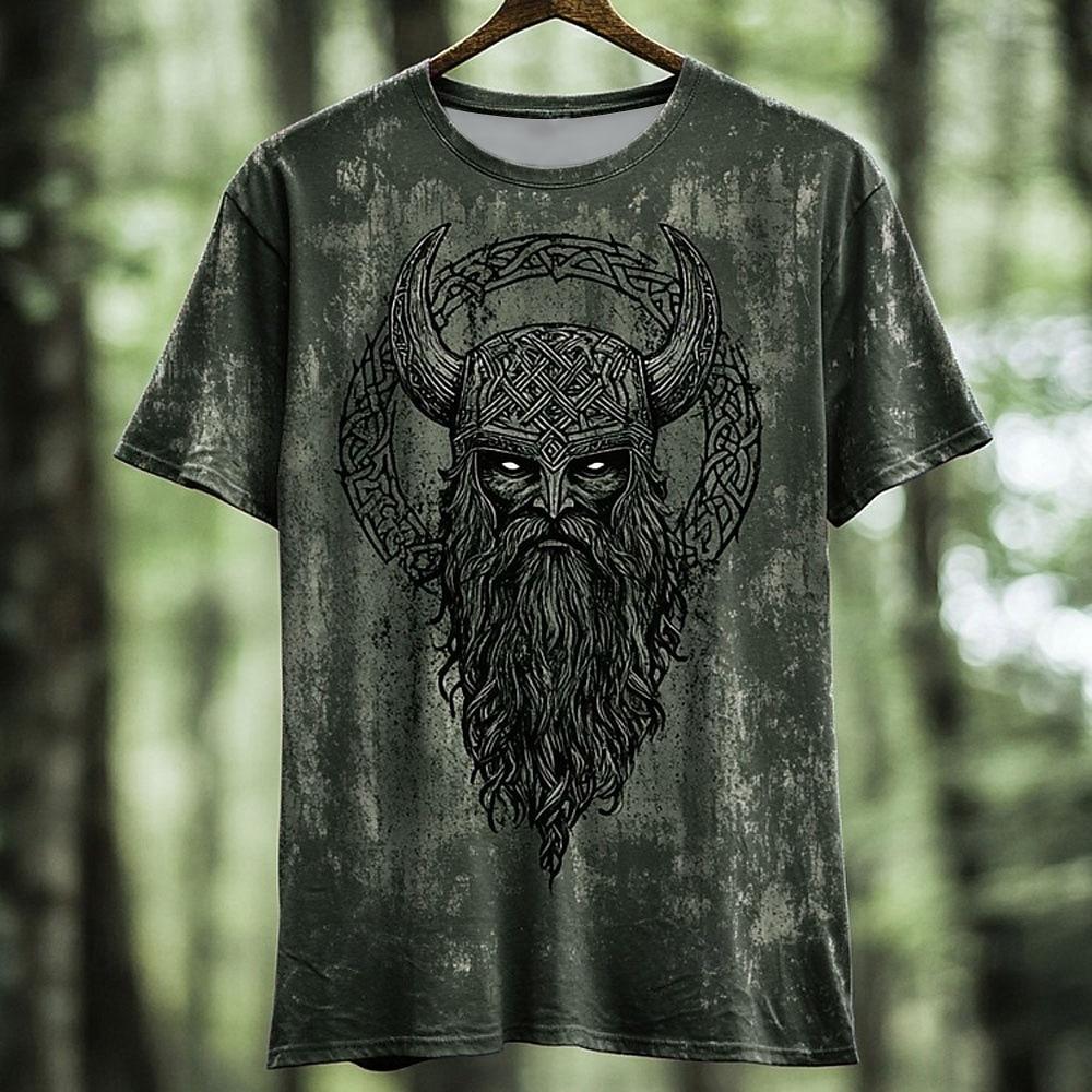 Men's Viking T Shirt Short Sleeve T Shirt 3D Print Crew Neck Shirt Fashion Daily Basic Street Casual Daily Red Blue Green