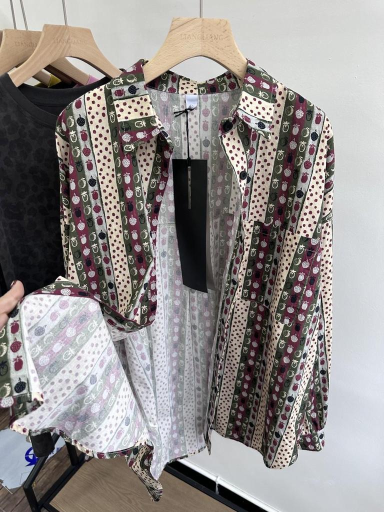 Xiao Wang's Retro Print Loose Plus Size Long Sleeve Shirt - Korean Style