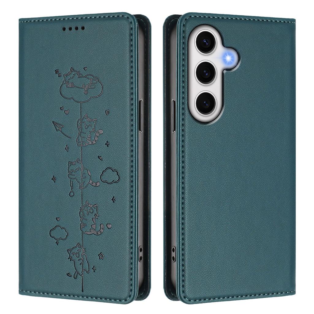 For Samsung Galaxy S24 FE Case RFID Blocking Wallet Stand Imprinted Cat Pattern Leather Phone Cover