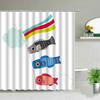 Cortinas de Chuveiro Peixe Tubarão Desenhos Coloridos Vida Marinha Banheiro Infantil Decoração de Casa Conjunto de Cortinas de Tecido Telas de Banho Impermeáveis