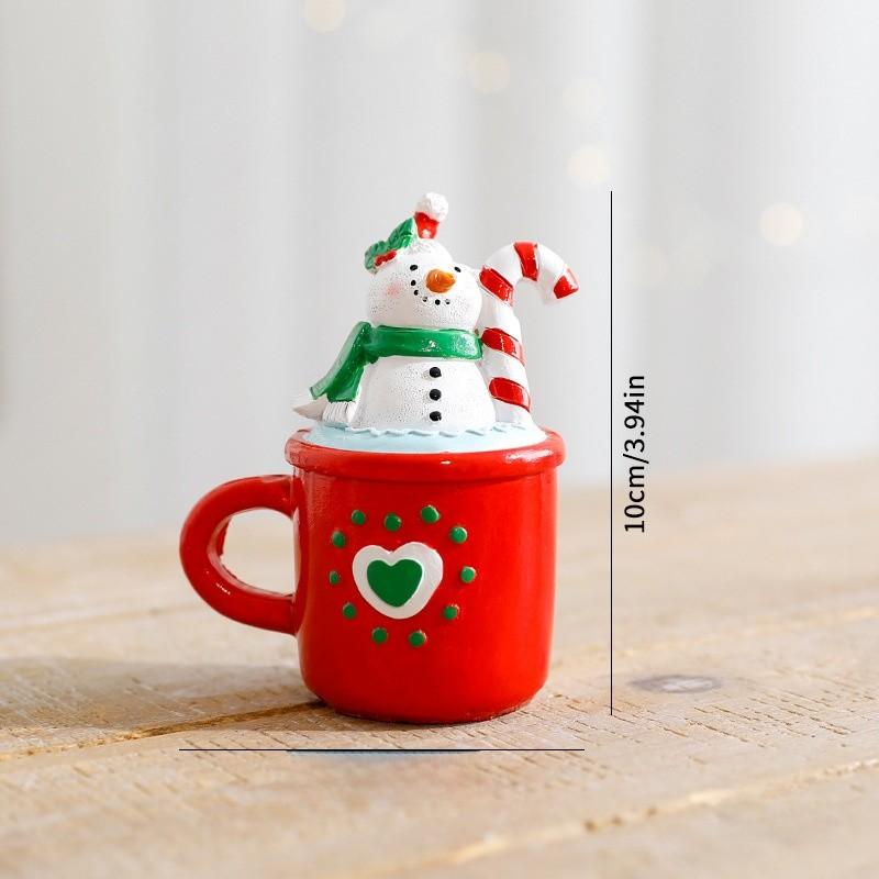 Christmas Resin Statue Gingerbread Snowman Elder Tea Cup Festive Decor Tabletop